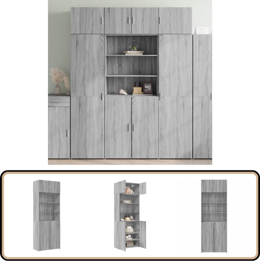 VidaXL Opbergkast 80x42 5x225 cm Grijs Sonoma Eiken Opslagkast Houten Kast Grijze Kast Opbergruimte Multifunctioneel Meubilair