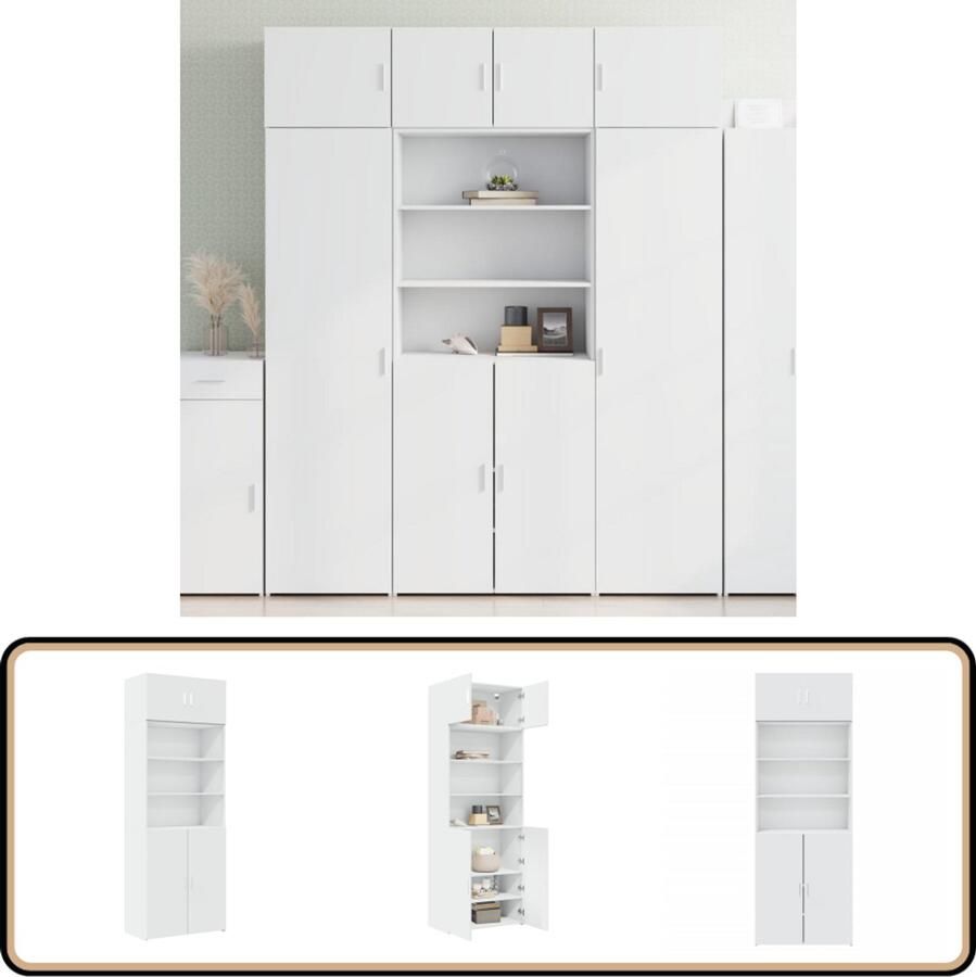 VidaXL Opbergkast 80x42 5x225 cm Wit Bewerkt hout Opslagkast Houten Kast Witte Kast Opbergvakken Multifunctioneel Meubilair