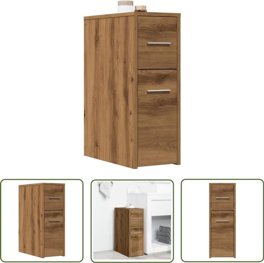 VidaXL Opbergkast Badkamer Kast Badkamerkast smal met wielen bewerkt hout artisanaal eikenkleur Kleine Kast Houten Kast Design Kast