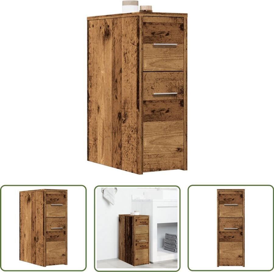 VidaXL Badkamerkast smal met wielen bewerkt hout oud houtkleurig Badkamerkast Opbergkast Houten Kast Smalle Kast Badkamerspullen