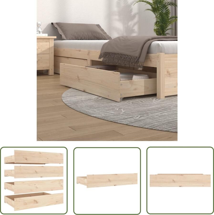The Living Store Opberglades Bedlades 4 stuks 95 x 57 x 18 cm Massief grenenhout Bedladekast Opbergkast Slaapkamerspullen Meubilair Hout