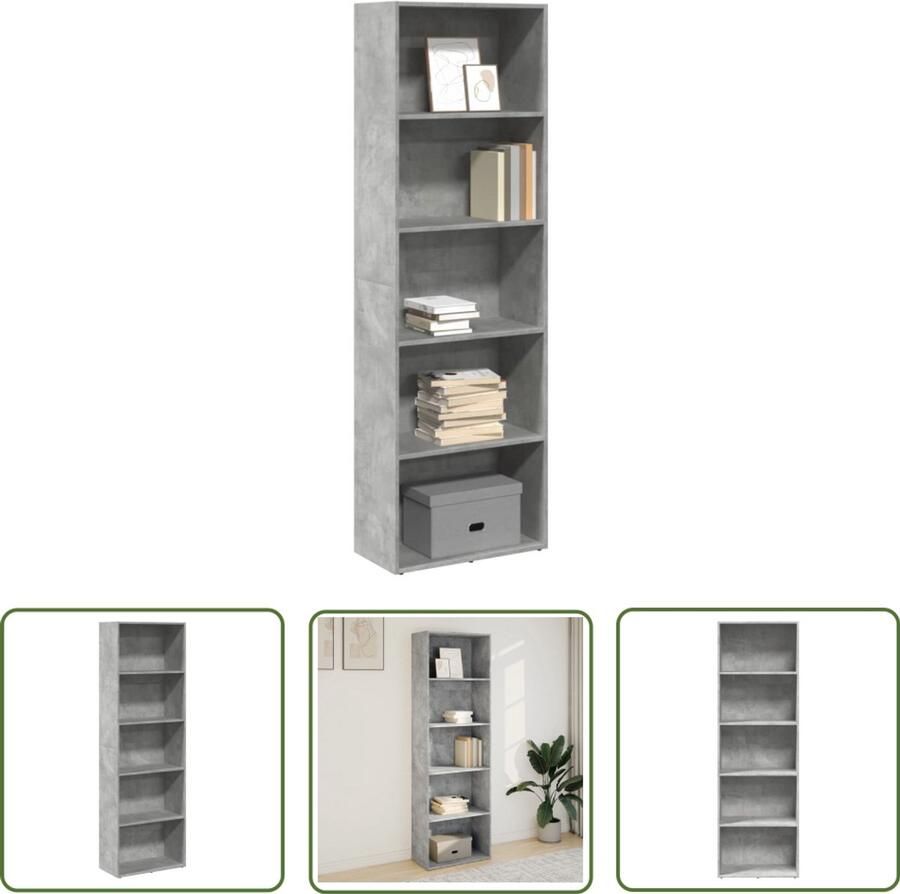 The Living Store Boekenkast 60x30x189 cm bewerkt hout betongrijs Boekenkast Opbergkast Houten Boekenkast Betonnen Grijze Boekenkast Livingroom Furniture