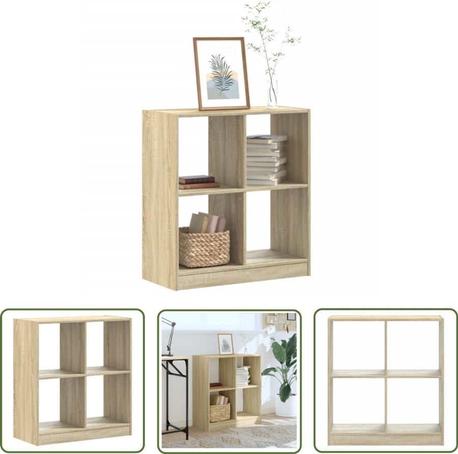 The Living Store Boekenkast 68 5x32x75 cm bewerkt hout sonoma eikenkleurig Boekenkast Opbergkast Houten Kast Sonoma Eiken Bibliotheekkast