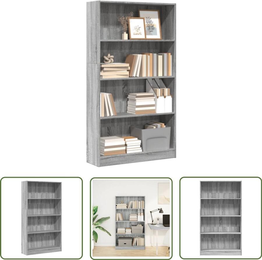 The Living Store Boekenkast 80x24x143 cm bewerkt hout grijs sonoma eikenkleurig Boekenkast Opbergkast Houten Boekenkast Grijze Boekenkast Salontafel