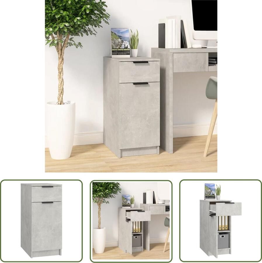 The Living Store Bureaukast Betongrijs 33.5 x 50 x 75 cm Stevig houten materiaal Bureaukast Opbergkast Kantooraccessoires Boekenplank Laptopstandaard - Foto 2