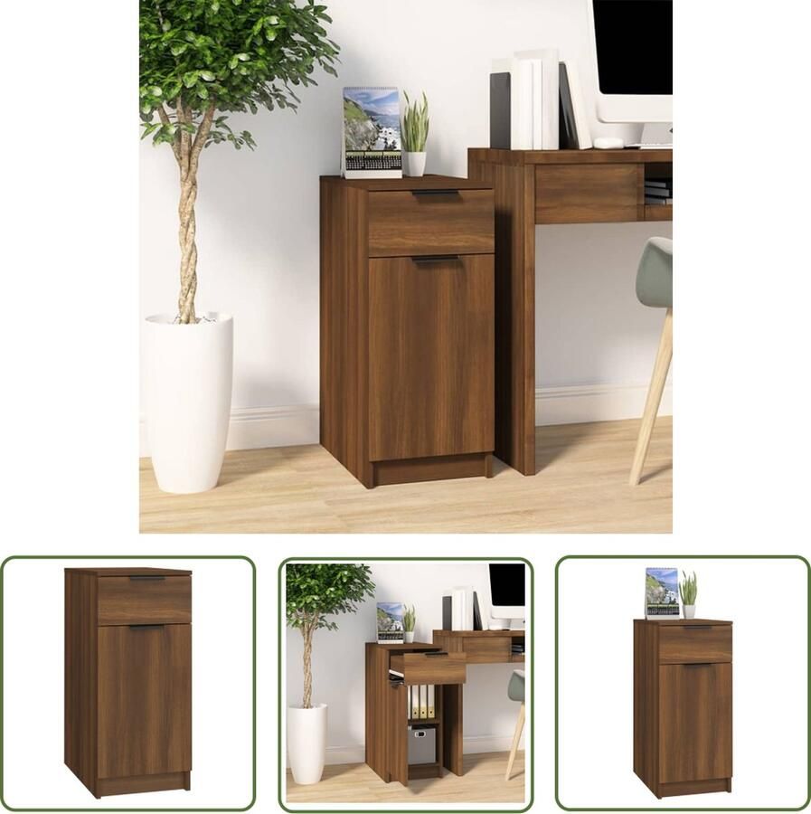 The Living Store Bureaukast benaming Kantoorkast 33.5 x 50 x 75 cm Bruineiken Bureaukast Opbergkast Kantooraccessoires Houten Meubilair Boekenplank - Foto 2