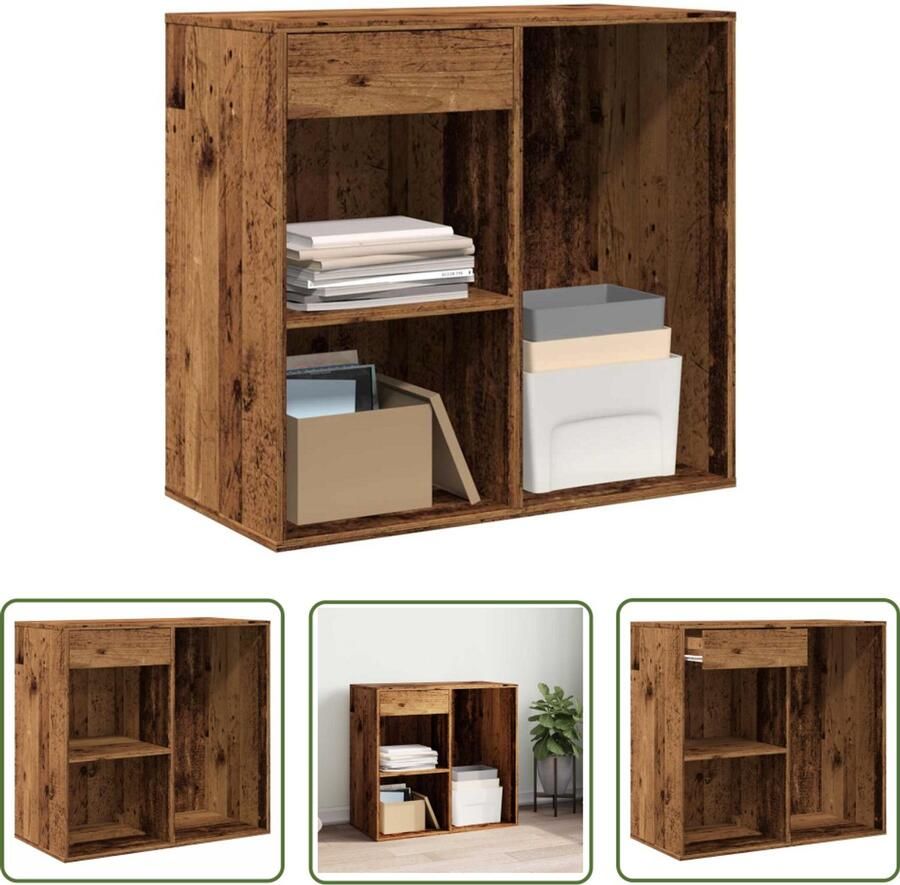 The Living Store Cosmeticakast 80x40x75 cm bewerkt hout oud houtkleurig Cosmetica Kast Opbergkast Badkamerkast Houten Kast Vintage Kast