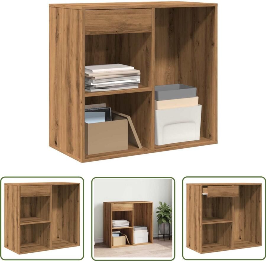 The Living Store Cosmeticakast 80x40x75 cm bewerkt hout artisanaal eikenkleur Cosmeticakast Opbergkast Make-up Organizer Houten Kast Salontafel
