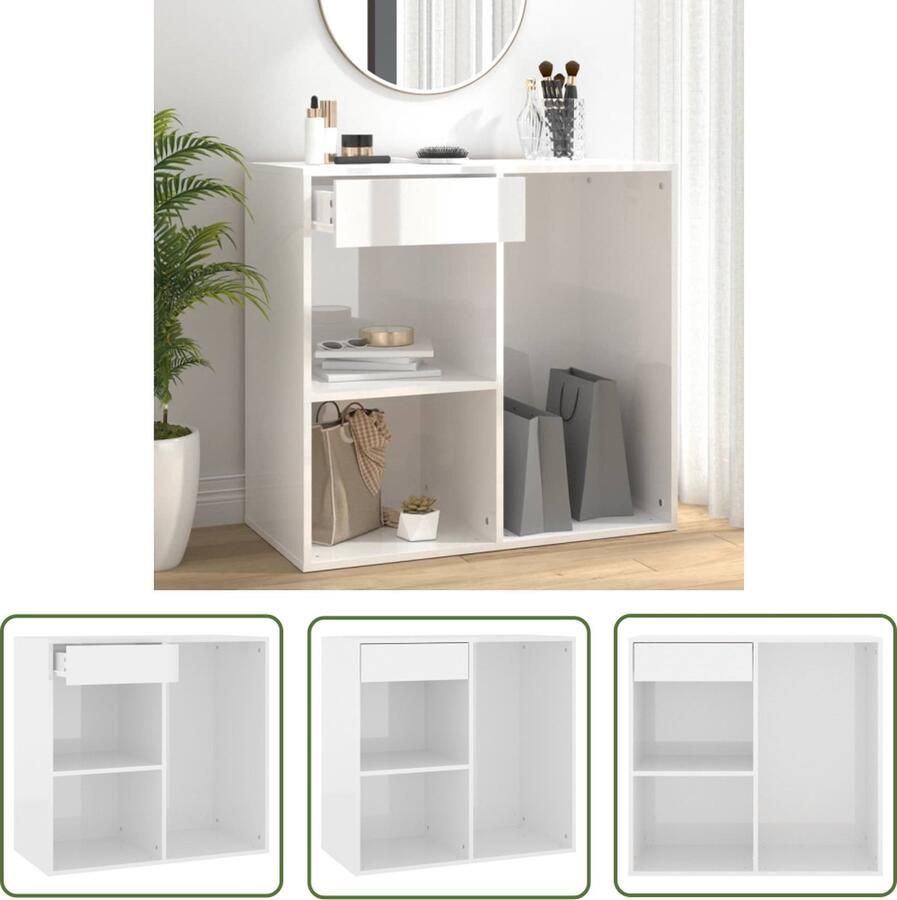 The Living Store Cosmeticakast Hoogglans wit 80 x 40 x 75 cm Opbergruimte voor make-up en accessoires Cosmeticakast Opbergkast Badkamerkast Make-upartijles Beauty Organizer - Foto 2