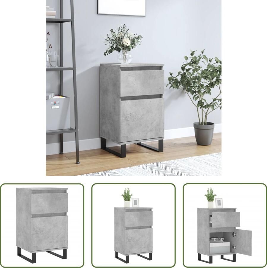 VidaXL Opbergkast Dressoir 40x35x70 cm bewerkt hout betongrijs Houten Kast Grijze Kast Modern Design