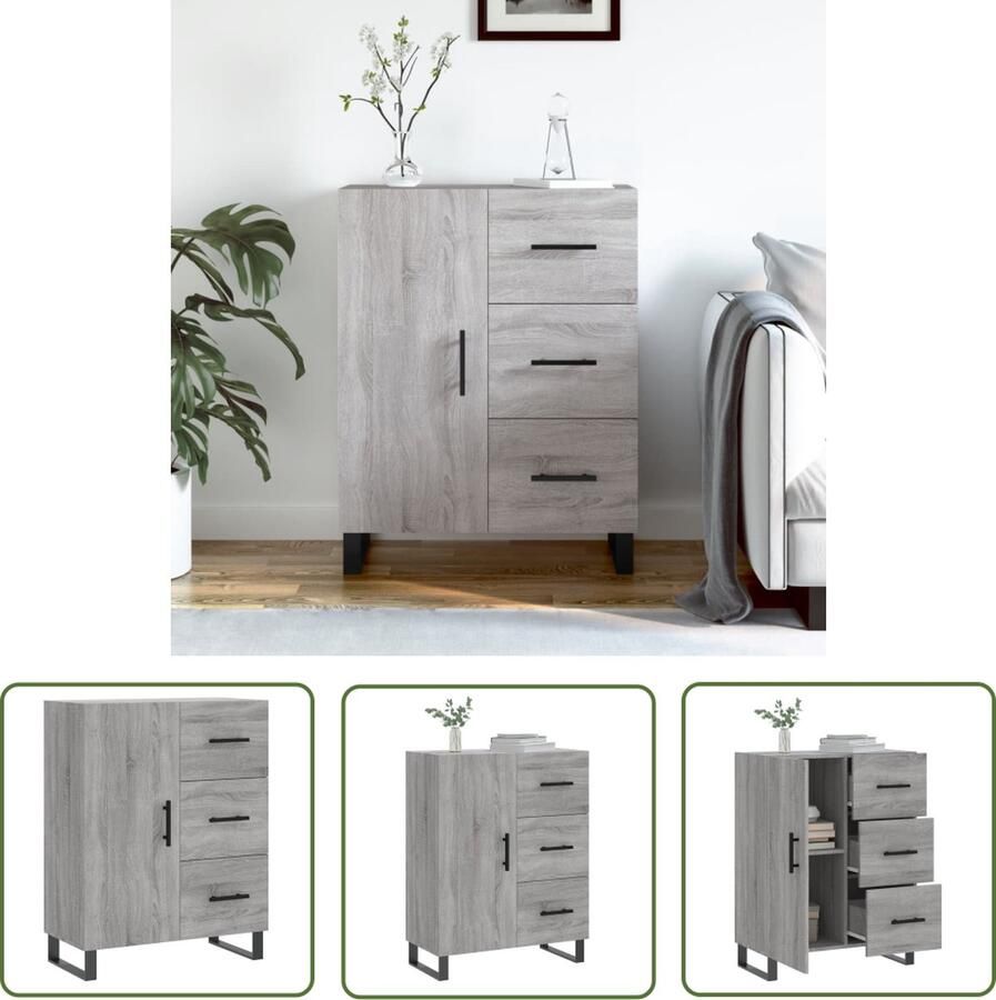 The Living Store Dressoir 69 5x34x90 cm bewerkt hout grijs sonoma eikenkleurig Dressoir Klassiek Dressoir Grijze Dressoirs Houten Dressoir Salontafel