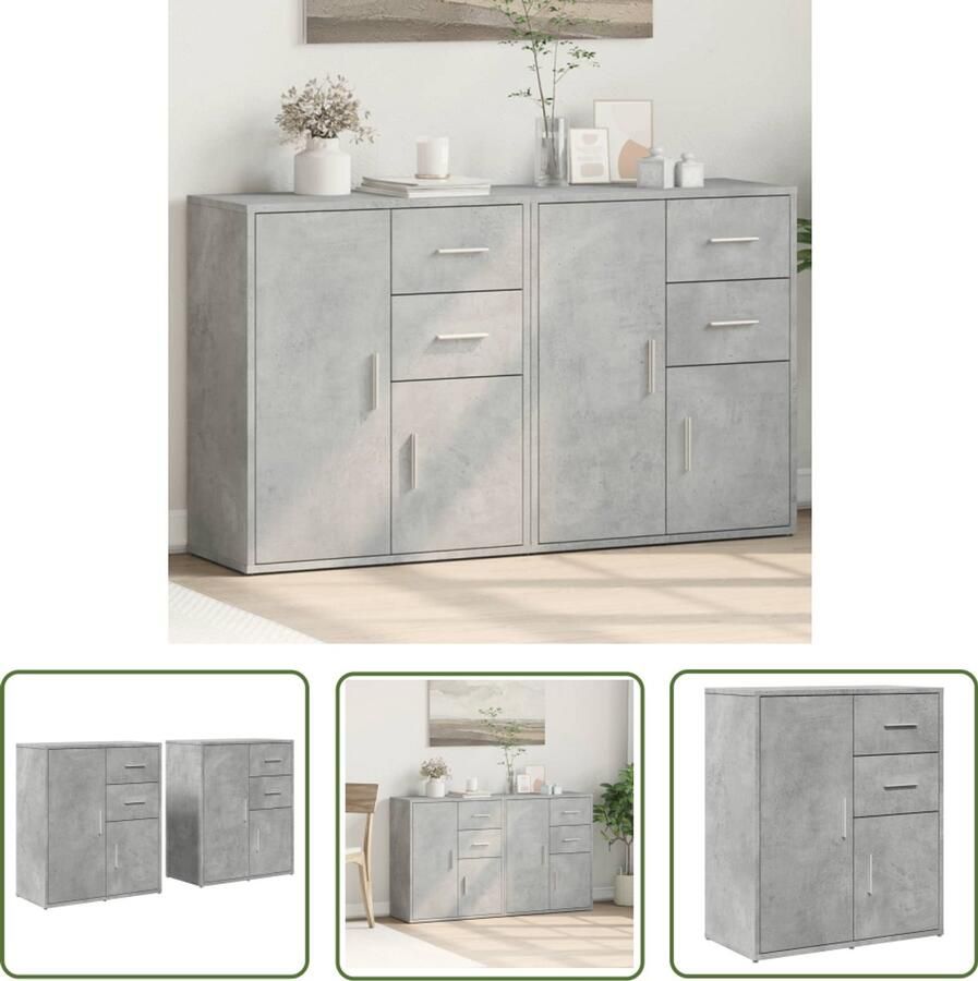 VidaXL Opbergkast Dressoir Dressoirs 2 st 60x31x70 cm bewerkt hout betongrijs Houten Dressoir Grijze Dressoir Tv Meubel - Foto 2