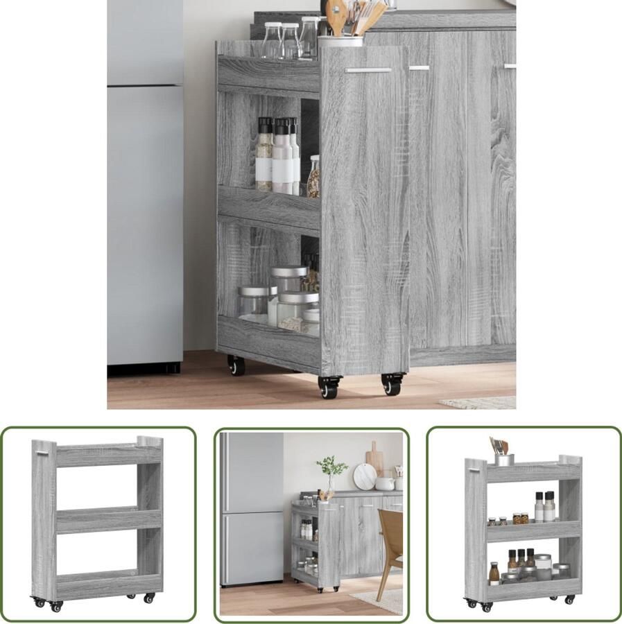 The Living Store Kast met wieltjes 60x22x79 bewerkt hout grijs sonoma Dressoir Opbergkast Grijze Kast Houten Kast Salontafel