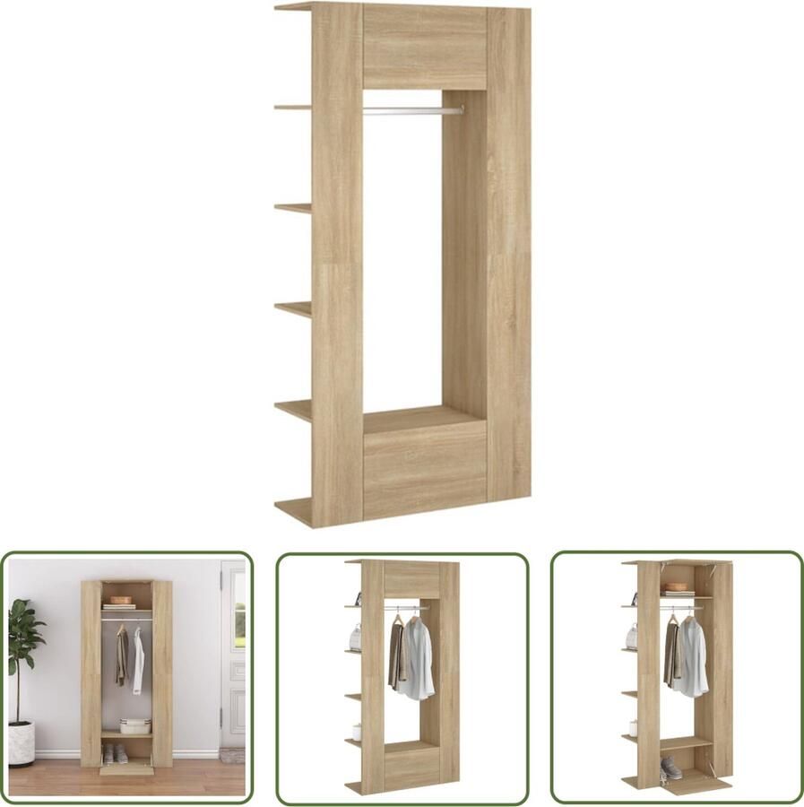 The Living Store Gangkast Sonoma Eiken 97.5x37x99 cm veel opbergruimte Gangkast Opbergkast Houten Kast Salontafel Entreehal - Foto 2