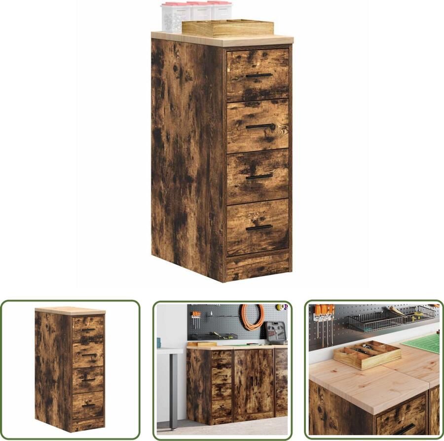 VidaXL Garagekast 30x51x85 cm massief grenenhout gerookt eiken Garagekast Opbergkast Gereedschap Tools Workshop