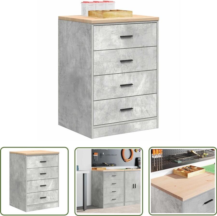 VidaXL Garagekast 60x51x85 cm massief grenenhout betongrijs Garagekast Opbergkast Gereedschapsschuif Werkbank Klusmateriaal