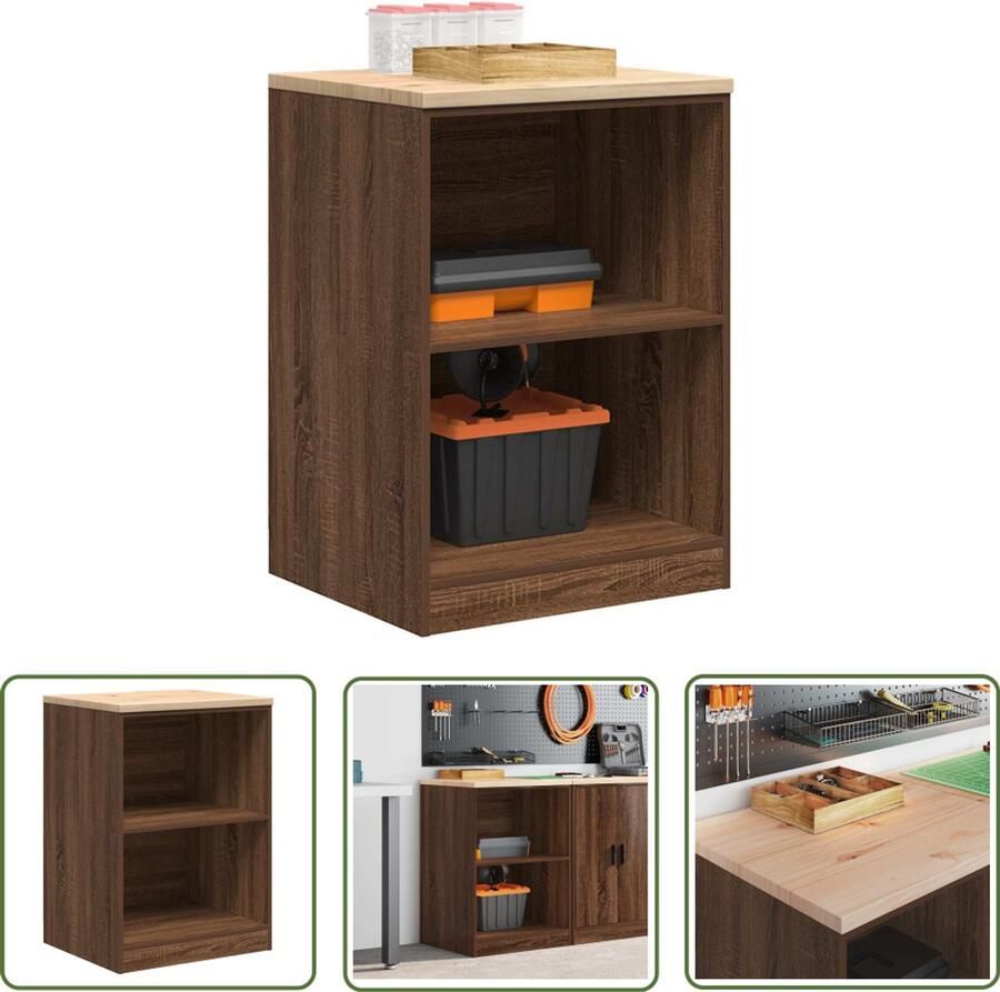 VidaXL Garagekast 60x51x85 cm massief grenenhout bruin eikenkleurig Garagekast Opbergkast Gereedschap DIY Workshop