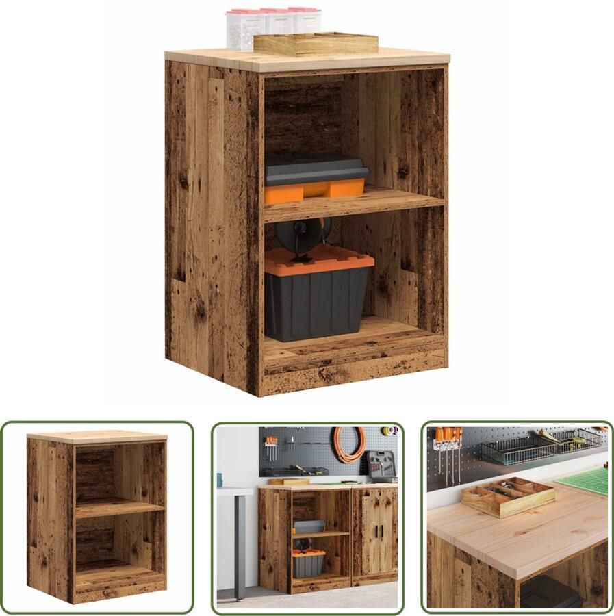 VidaXL Garagekast 60x51x85 cm massief grenenhout oud hout Garagekast Opbergkast Gereedschapsschuif Werkbank DIY