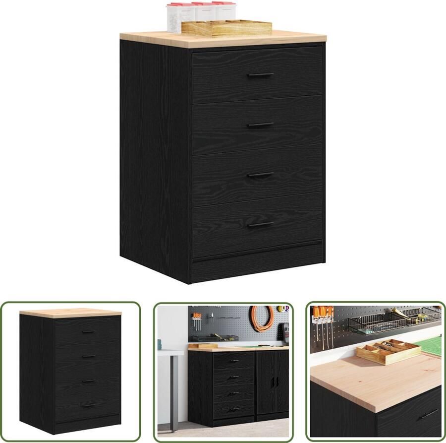 VidaXL Garagekast 60x51x85 cm massief grenenhout zwart Garagekast Opbergkast Gereedschap Tools DIY