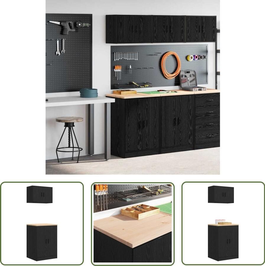 VidaXL Opbergkast Garagekast Garagekasten 2 st spaanplaat zwart Gereedschapsschuif DIY Tools Klusmateriaal