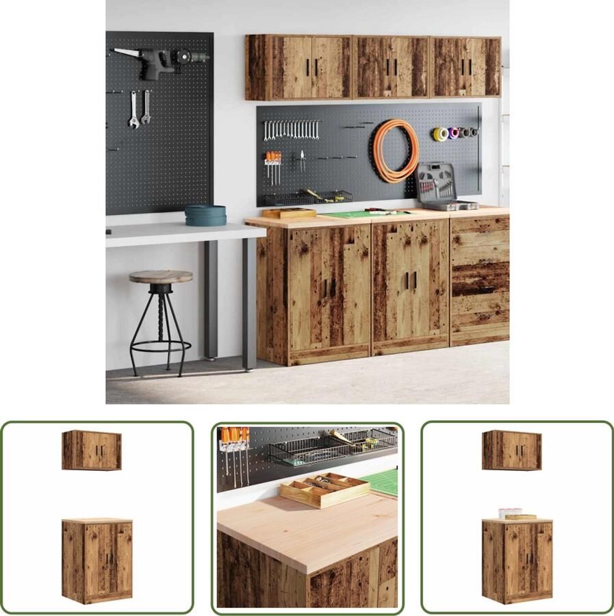 VidaXL Opbergkast Garagekasten 2 st bewerkt hout oud hout Gereedschap Workshop DIY