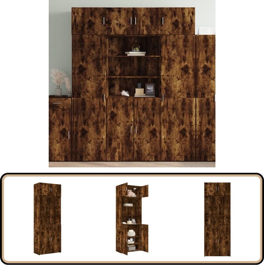 VidaXL Opbergkast Gerookt Eiken 80x42 5x225 cm Opslagkast Houten Kast Opbergruimte Bergruimte Woonaccessoires - Foto 2