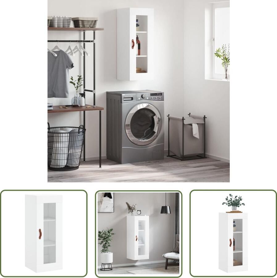 The Living Store Hangkast 34 5x34x90 cm wit Wandkast Houten Kast Vitrinekast Opbergkast Keukenkast