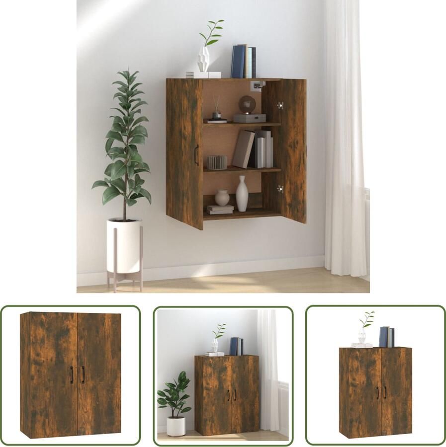 The Living Store Hangkast 69 5x34x90 cm bewerkt hout gerookt eikenkleurig Hangkast Opbergkast Houten Kast Bruine Kast Wandkast - Foto 2