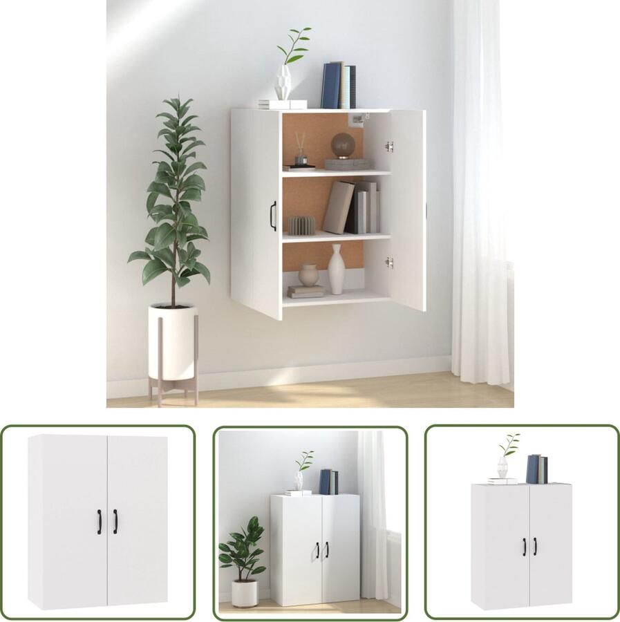 The Living Store Hangkast Opbergkast 69.5 x 34 x 90 cm Wit hout Hangkast Opbergkast Wandkast Houten Kast Wit Meubilair - Foto 2
