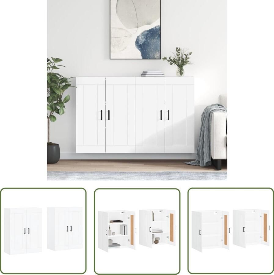 The Living Store Wandkasten Praktische en decoratieve Opbergkasten Afmeting- 69.5 x 34 x 90 cm Ken- Stevig materiaal Kleur- wit Montage vereist