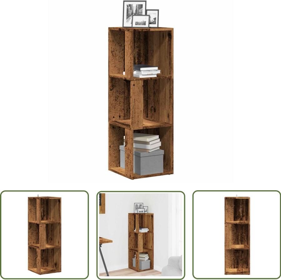 The Living Store Hoekkast 33x33x100 cm bewerkt hout oud houtkleurig Hoekkast Opbergkast Houten Kast Vintage Kast Decoratie