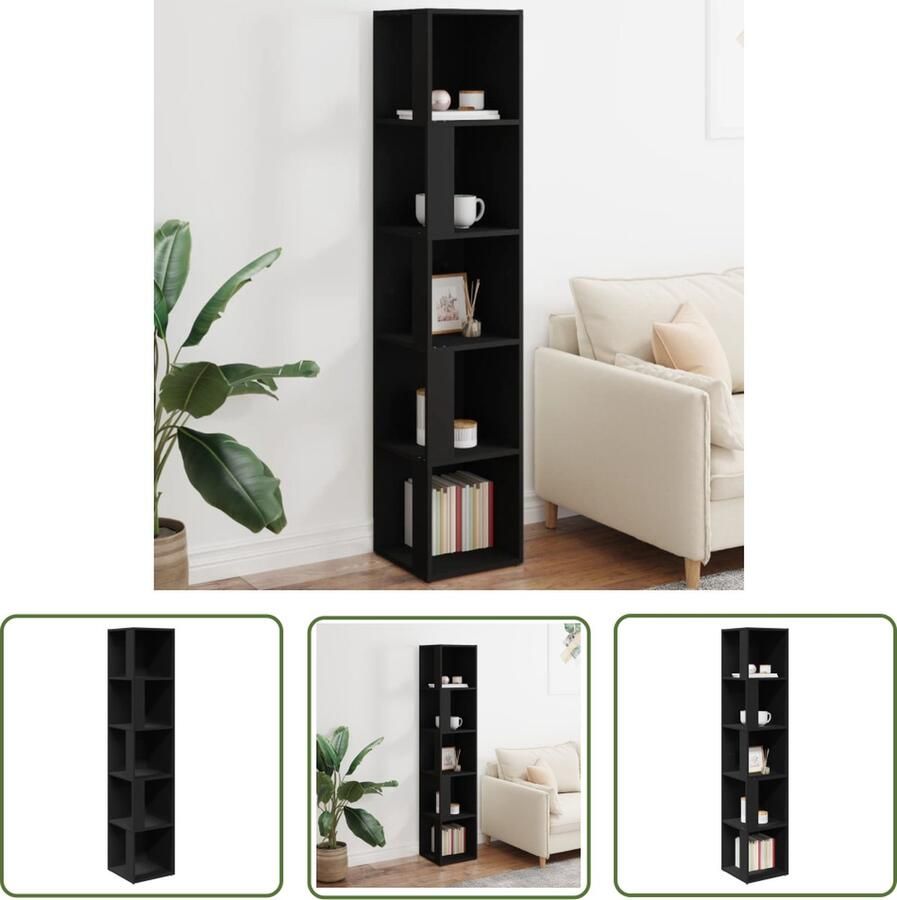 The Living Store Opbergkast zwart 33 x 33 x 164.5 cm stevig en compact Hoekkast Opbergkast Zwarte Kast Houten Kast Living Kast - Foto 2