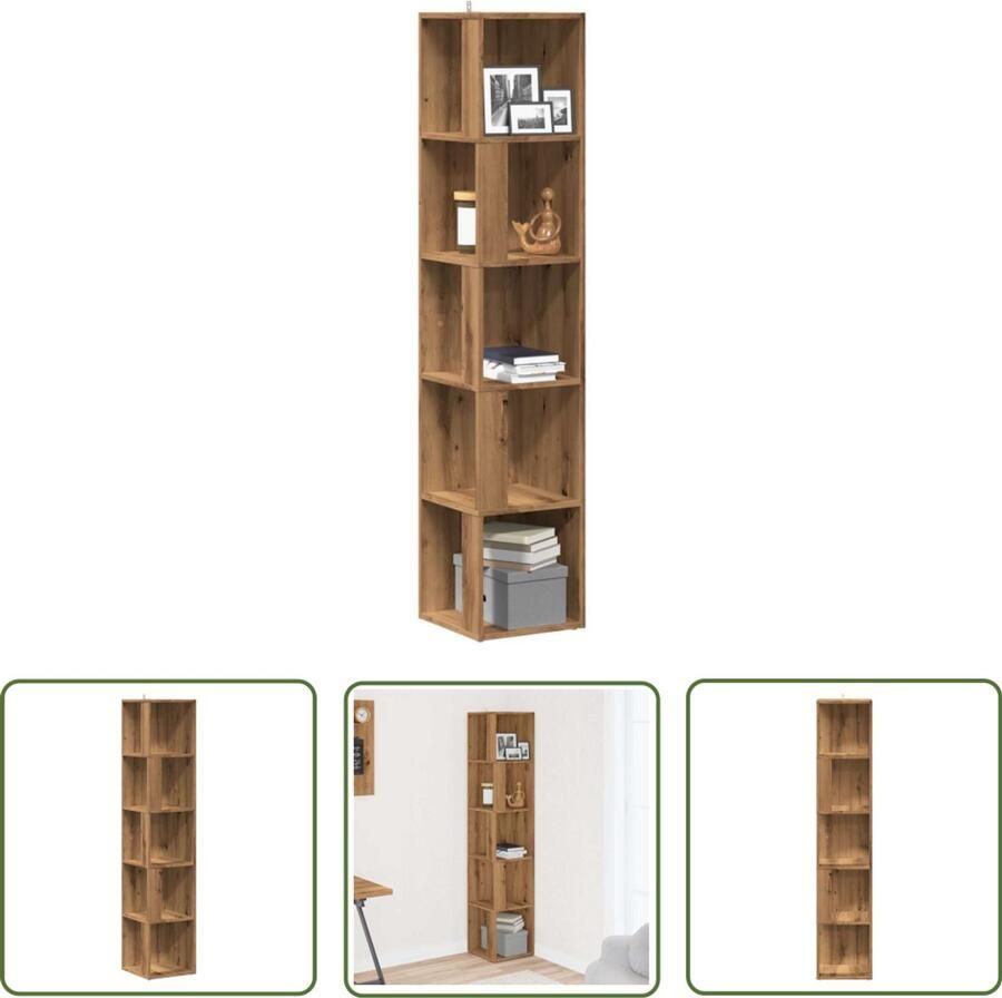 The Living Store Hoekkast 33x33x165 cm bewerkt hout artisanaal eikenkleur Hoekkast Opbergkast Houten Kast Salontafel Livingroom Furniture