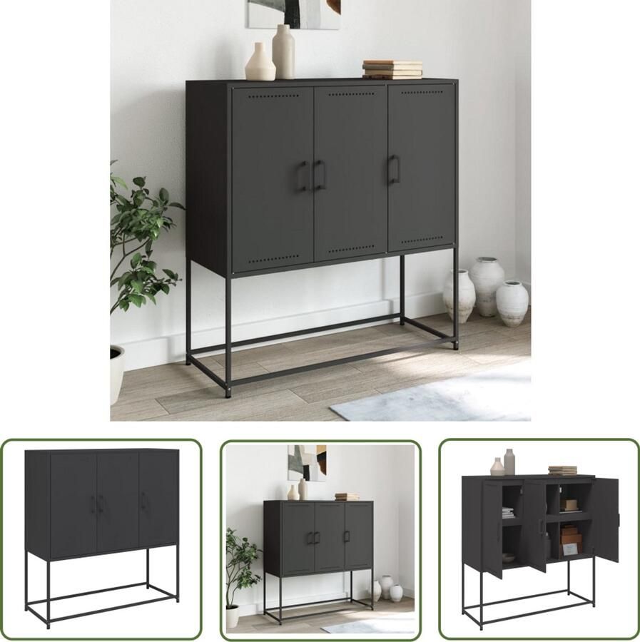 The Living Store Hoge kast 100 5x39x107 cm staal zwart Industriele Kast Metalen Kast Opbergkast Hoogslaapkast Living Room Furniture