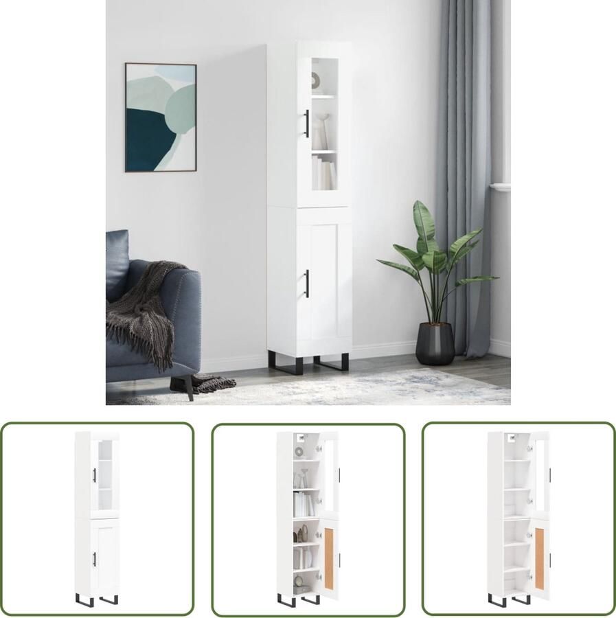 VidaXL Opbergkast Hoge Kast Hoge kast 34 5x34x180 cm bewerkt hout wit Houten Kast Wit Meubel Living Room Furniture - Foto 2