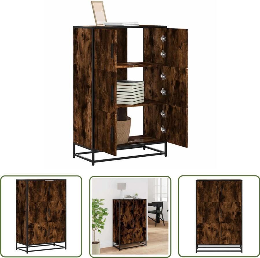 The Living Store Hoge kast 68x35x106 5 cm bewerkt hout en metaal gerookt eiken Hoge Kast Keukenopbergkast Houten Kast Metalen Kast Opslagkast