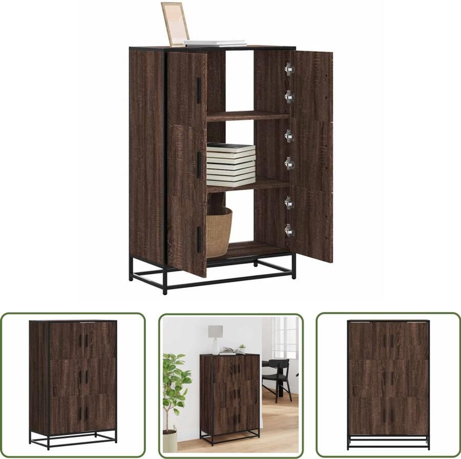 The Living Store Hoge kast 68x35x106 5cm bewerkt hout en metaal bruin eikenkleur Hoge Kast Keukenopbergkast Houten Kast Metalen Kast Opbergkast