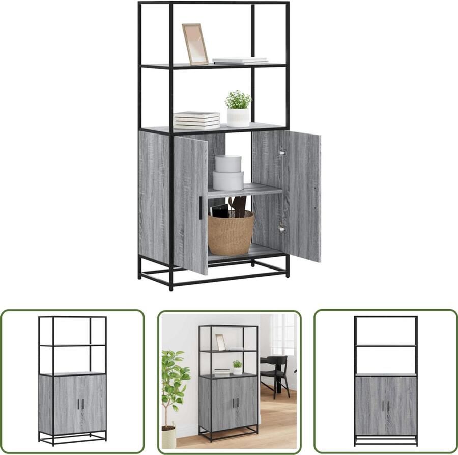 The Living Store Hoge kast 68x35x139cm bewerkt hout en metaal grijs sonoma eiken Hoge Kast Opslagoplossing Keukenopslag Houten Kast Metalen Kast