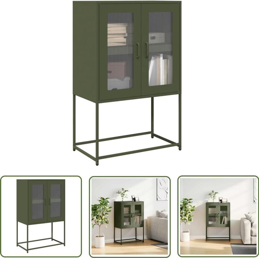 The Living Store Hoge kast 68x39x107 cm staal olijfgroen Hoge Kast Opslagkast Metalen Kast Keukenopslag Woonkameroppervlak
