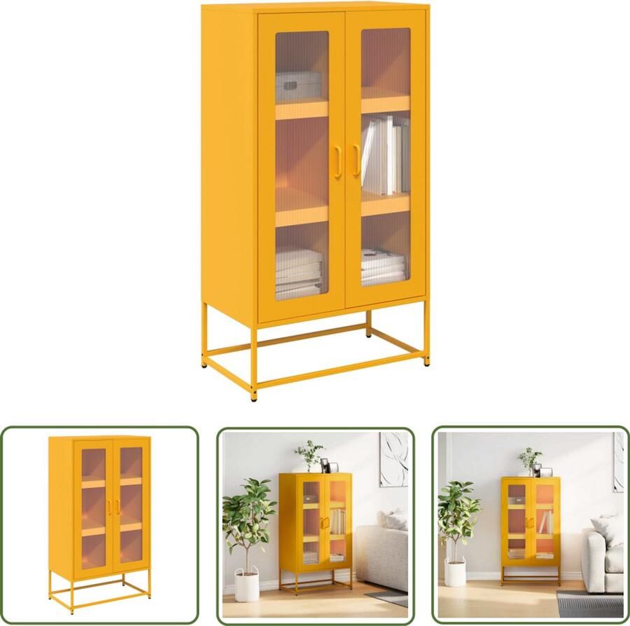 The Living Store Hoge kast 68x39x123 cm staal mosterdgeel Hoge Kast Opslagoplossing Keukenopslag Metalen Kast Mustard Geel