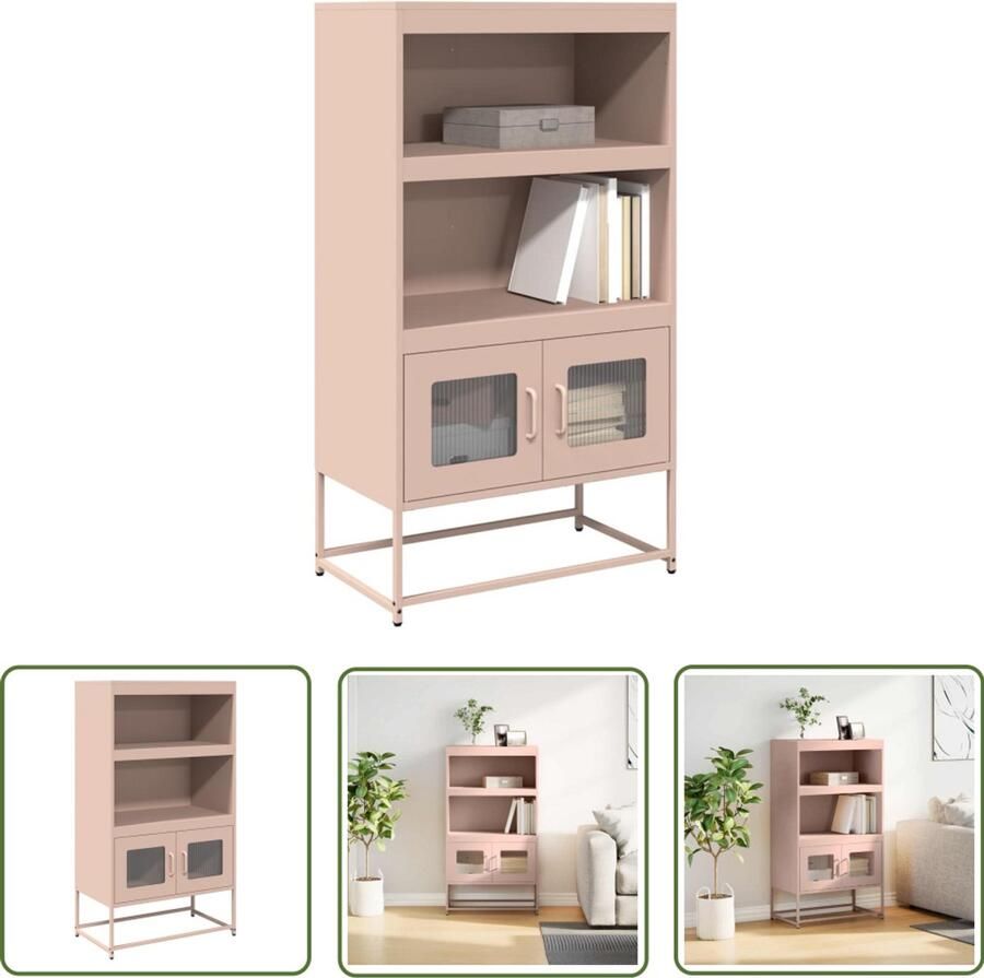 The Living Store Hoge kast 68x39x123 cm staal roze Hoge Kast Opslagkast Metalen Kast Roze Kast Keukenopslag