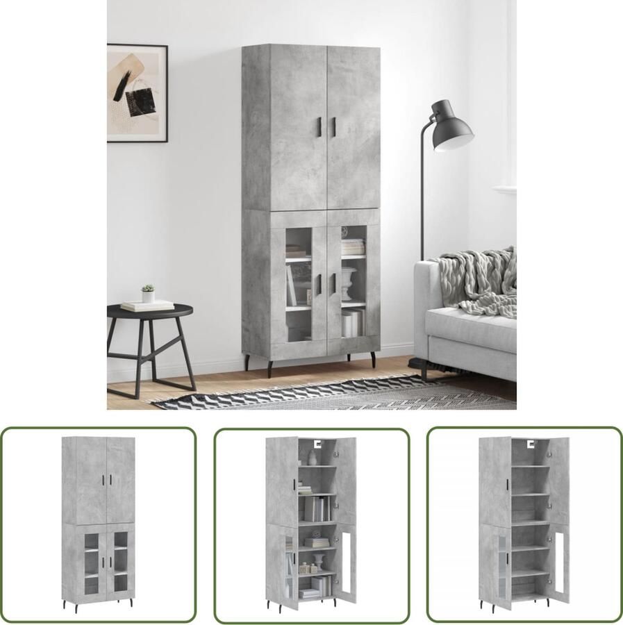 VidaXL Opbergkast Hoge Kast Hoge kast 69 5x34x180 cm bewerkt hout betongrijs Houten Kast Grijze Kast Living Room Furniture - Foto 2