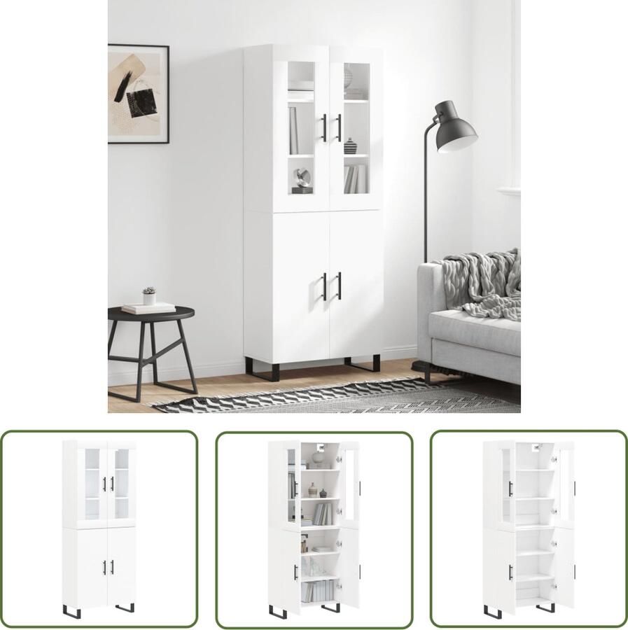 The Living Store Hoge kast 69 5x34x180 cm bewerkt hout wit Hoge Kast Witte Kast Houten Kast Opbergkast Woonkamerkast