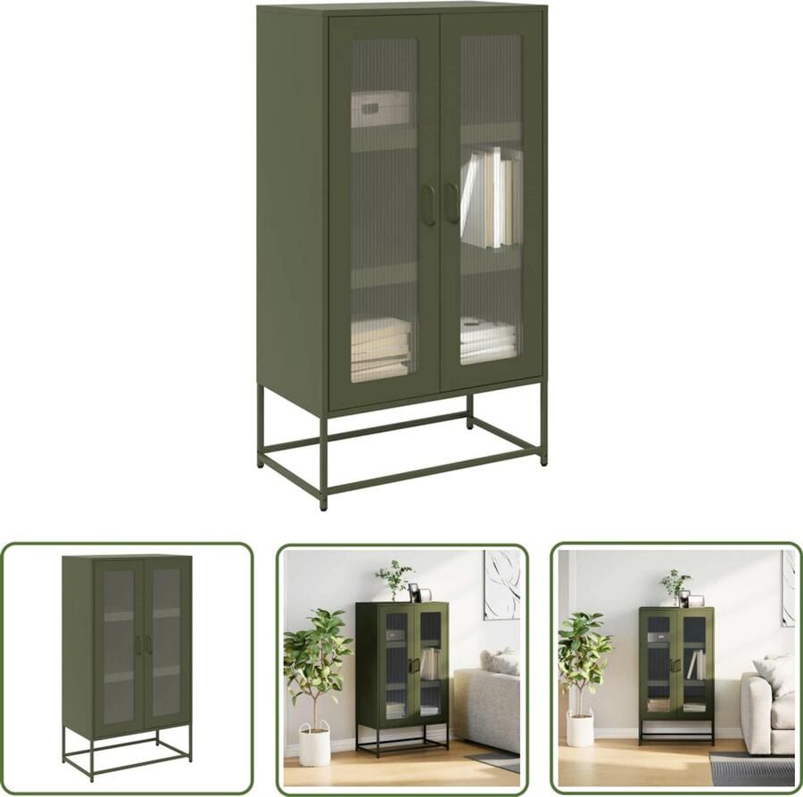 The Living Store Hoge kast 68x39x123 cm staal olijfgroen Hoge Kast Opbergkast Metalen Kast Staalkast Industriële Kast