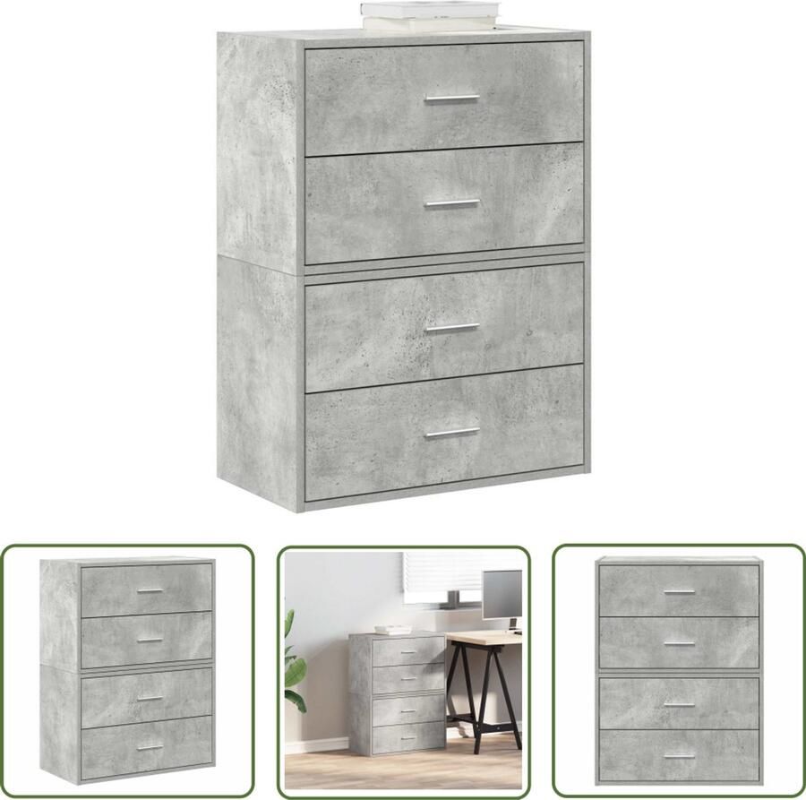 VidaXL Opbergkast Kast Kasten met 2 lades 2 st 60x31x40 cm bewerkt hout betongrijs Houten Kast Betonnen Kast Moderne Kast