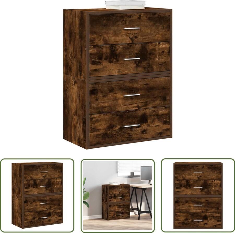 VidaXL Kasten met 2 lades 2 st 60x31x40 cm bewerkt hout gerookt eiken Kast Opbergkast Houten Kast Boekenkast Tv-standaard