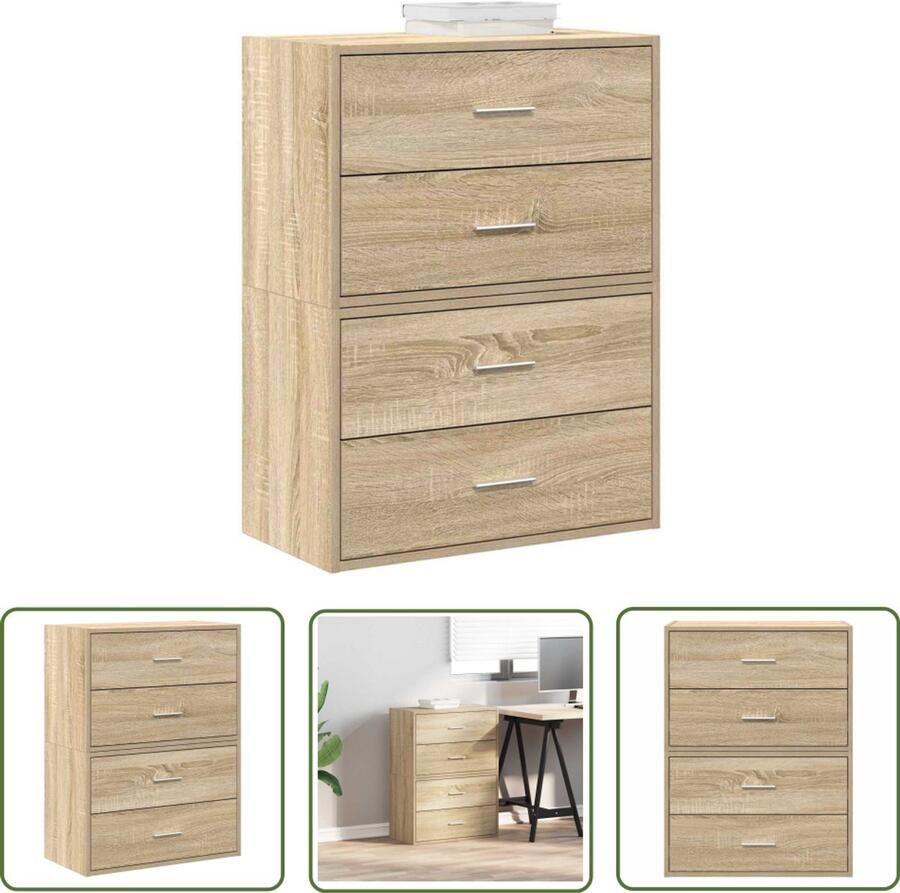 VidaXL Kasten met 2 lades 2 st 60x31x40 cm bewerkt hout sonoma eiken Kast Opbergkast Houten Kast Salontafel Tv Tafel