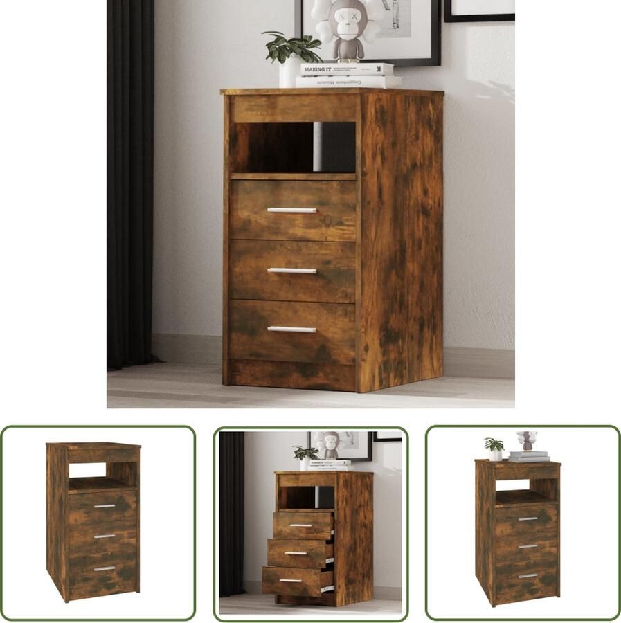 The Living Store Kast Gerookt Eiken 40 x 50 x 76 cm Met 3 lades en 1 bovenschap Kast Opbergkast Houten Kast Bruine Kast Kleine Kast - Foto 2