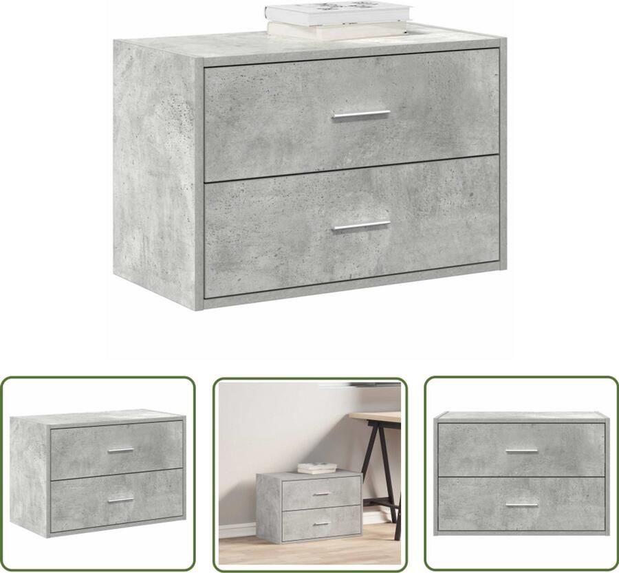 VidaXL Opbergkast Kasten Kast met 2 lades 60x31x40 cm bewerkt hout betongrijs Houten Kast Betonnen Grijze Kast Met Lades