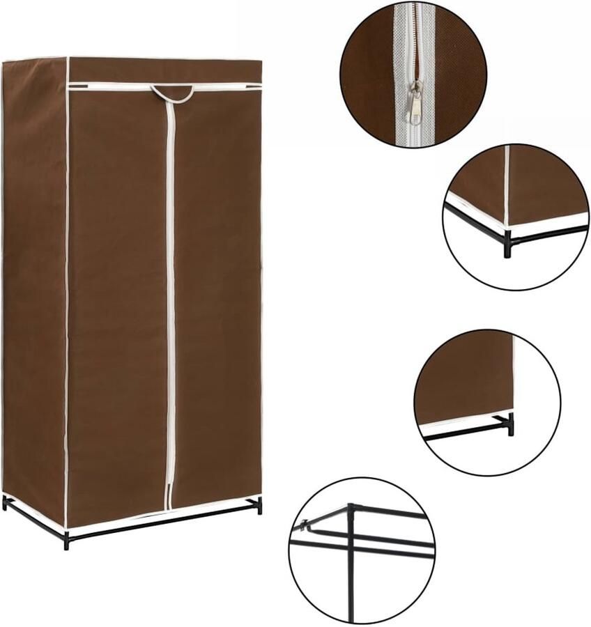 The Living Store Kledingkast Opvouwbaar Bruin 75x50x160cm Met Ritsen Kledingkast Opbergkast Kledingopbergen Bruine Kledingkast Vouwkast